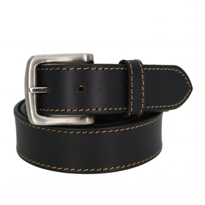 Full Grain Stitched Black Leather Belt