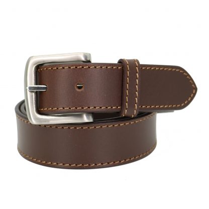 Full Grain Stitched Brown Leather Belt