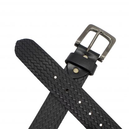 Full Grain Embossed Black Leather Belt