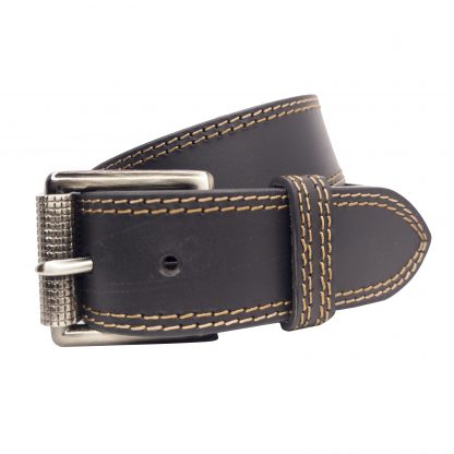 Full Grain Double Stitched Black Leather Belt