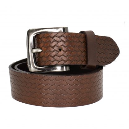 Full Grain Embossed Brown Leather Belt