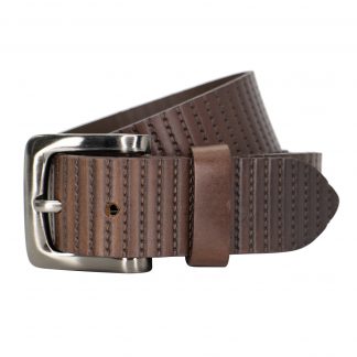 Full Grain Embossed Stitching Brown Leather Belt
