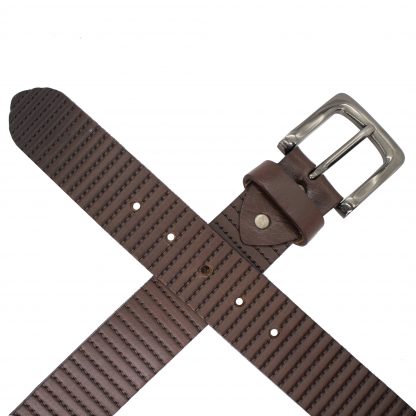 Full Grain Embossed Stitching Brown Leather Belt
