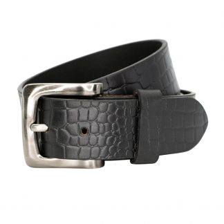 Full Grain Crocodile Scale Embossed Black Leather Belt