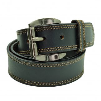 Full Grain Double Stitched Black Leather Belt